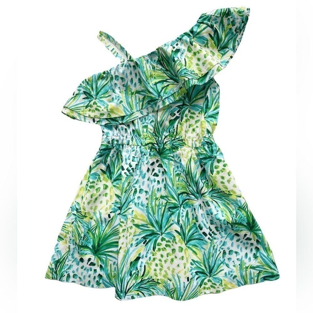 Janie & Jack 6 to 12 mo. Green tropical cotton One Shoulder Dress